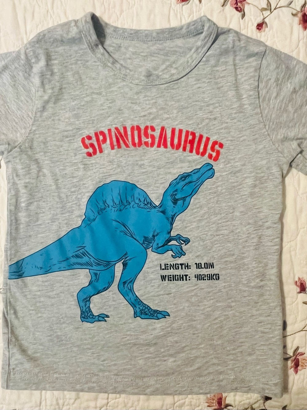 Spinosaurus Dino Graphic Tee - Light Gray with Blue Print